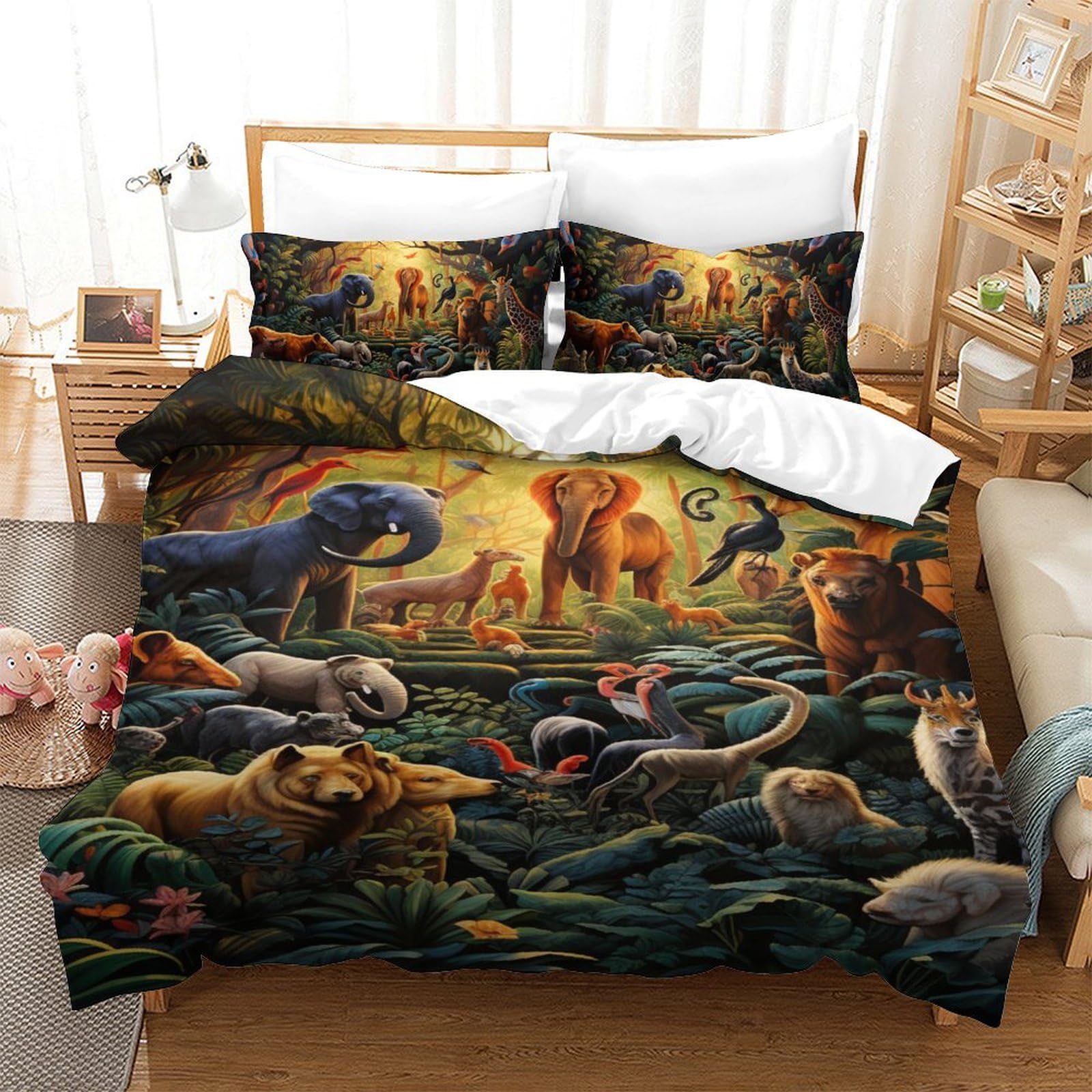 Housse de couette jungle 140x200 cm avec 3 pièces respirantes pour lit enfant