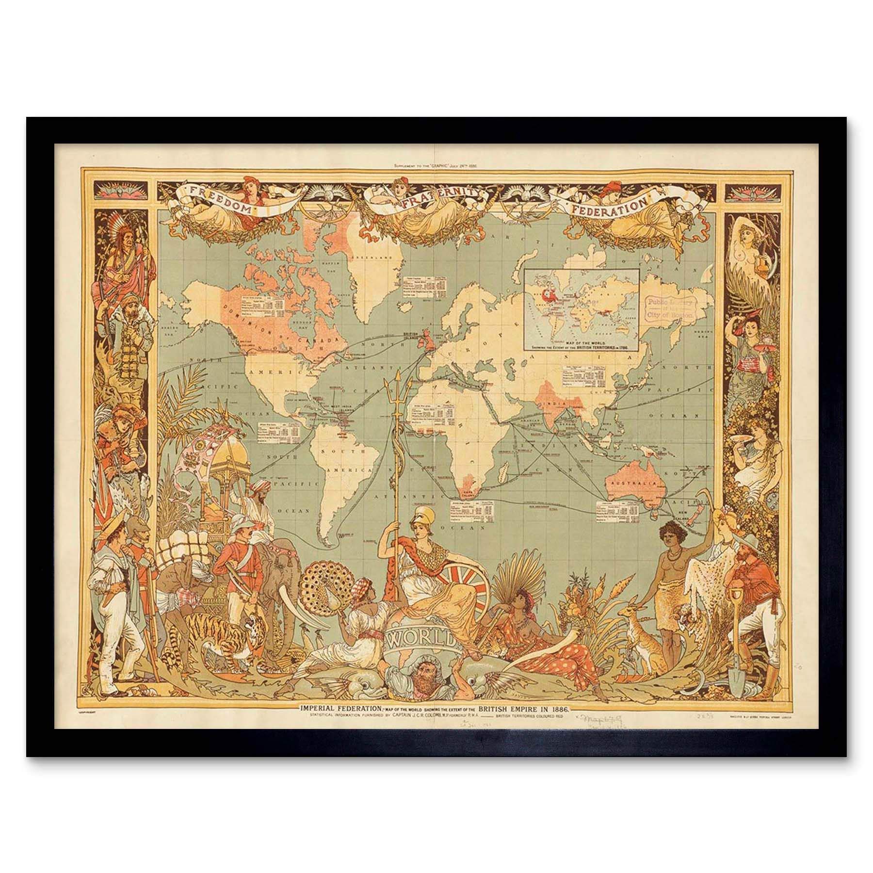 Wee Blue Coo Maps British Empire 1886 Imperial Illustrated People World Art Print Framed Poster Wall Decor 12X16 Inch