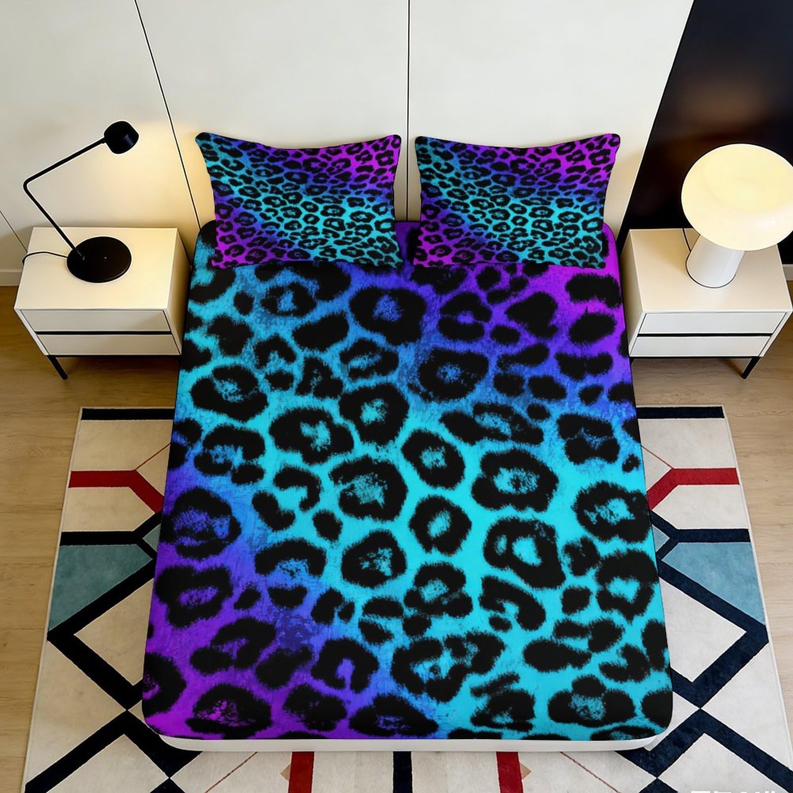 Pnayamiorkfel Style-4 3D Printed Neon Leopard Fitted Sheet Microfiber Soft Breathable Gradient Animal Mattress Cover For Bedroom Decor 90X200x25cm