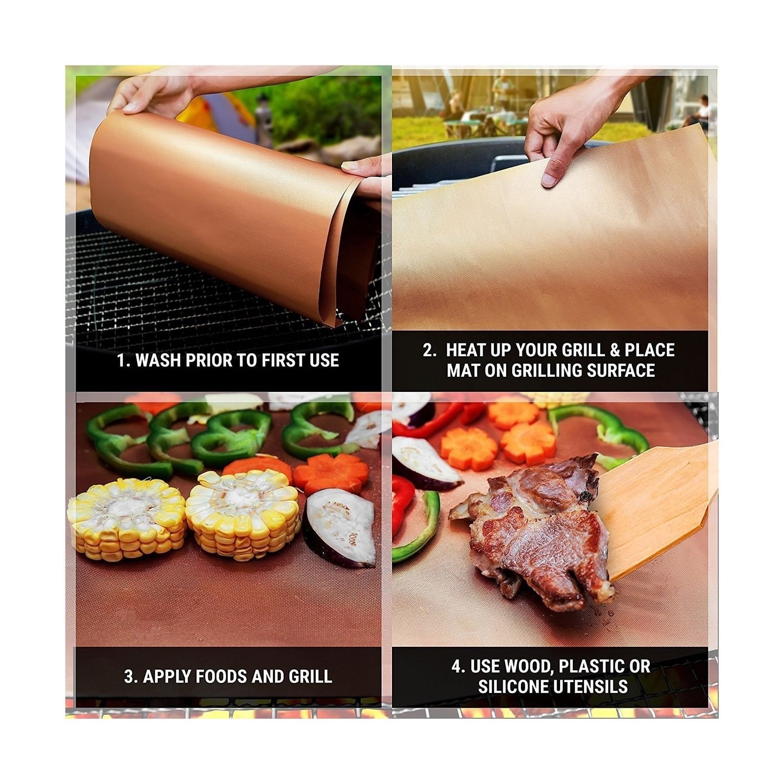 4 Stück Grillmatten 40x30cm - Hitzebeständig Bis 260°C Für Gas & Holzkohlegrill