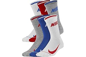 Boy's Cushioned Crew Socks 6 Pack - Fits Growing Kids Feet 8-10 Years