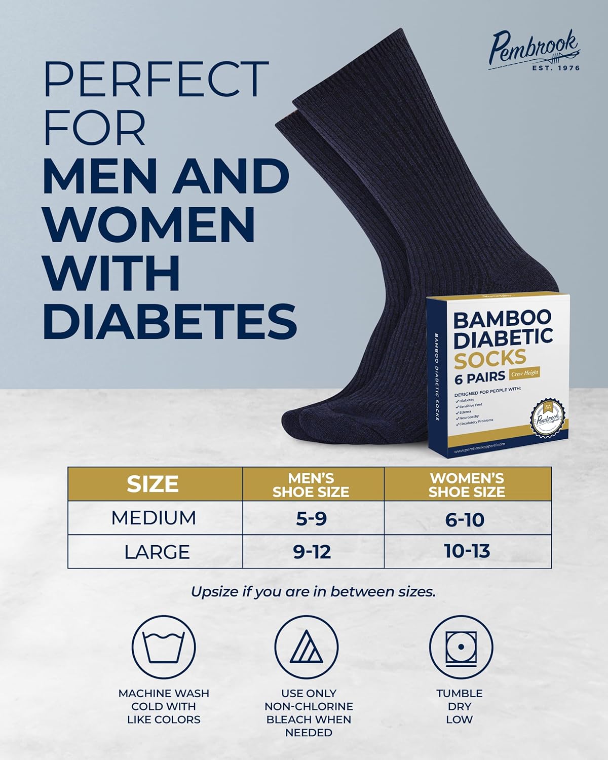 Pembrook Ribbed Knit Bamboo Viscose Diabetic Socks - 6 Pairs Crew Neuropathy Socks for Women | Diabetic Socks for Women - Image 6