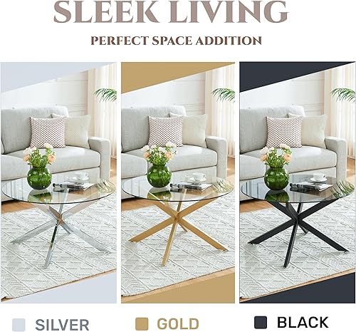 Miniatura 7 de Mesas de centro redondas de vidrio para sala de estar, oficina en casa, mesa central moderna y simple con parte superior de vidrio templado