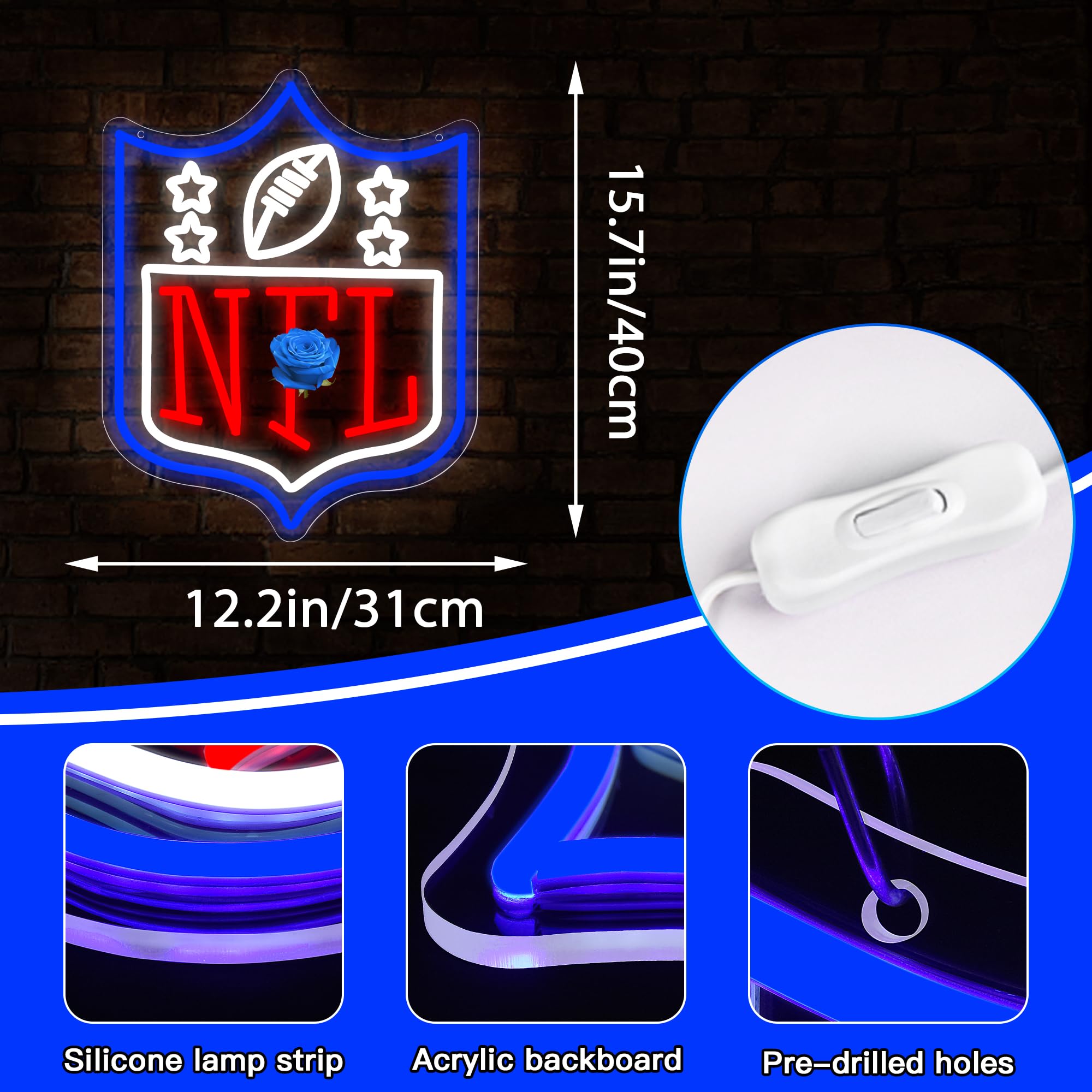 Football Neon Sign for Wall Decor Football Led Neon Light
