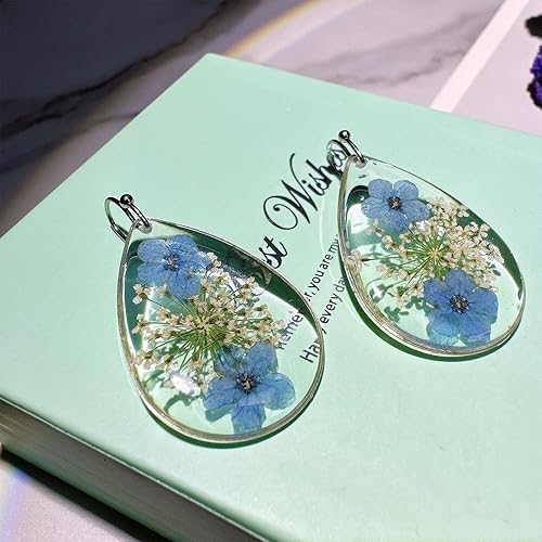 Miniatura 4 de Forget-Me-Not Handmade Pressed Flower Earrings,Symbol Of Love And Innocence,Perfect For Your Birthday Party,Christmas,Gift Giving(Silver)