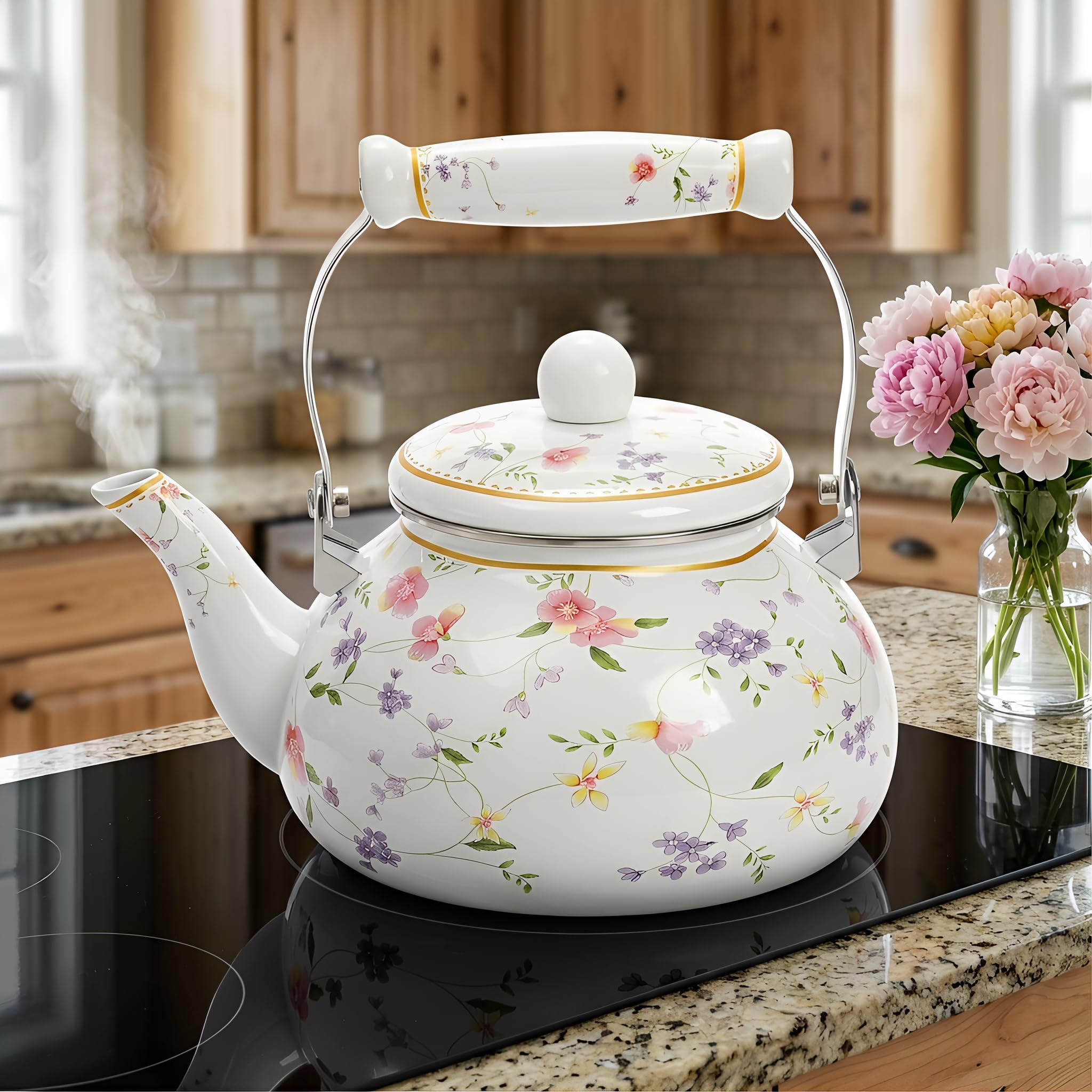 Amazon.com: Jucoan Vintage Enamel Tea Kettle, 2.6 Quart Floral