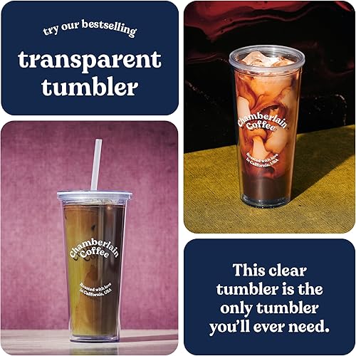 Miniatura 3 de Chamberlain Coffee Vaso transparente con tapa y pajita, taza de café helado aislada de 24 onzas, vaso de doble pared para infusión fría, té helado,