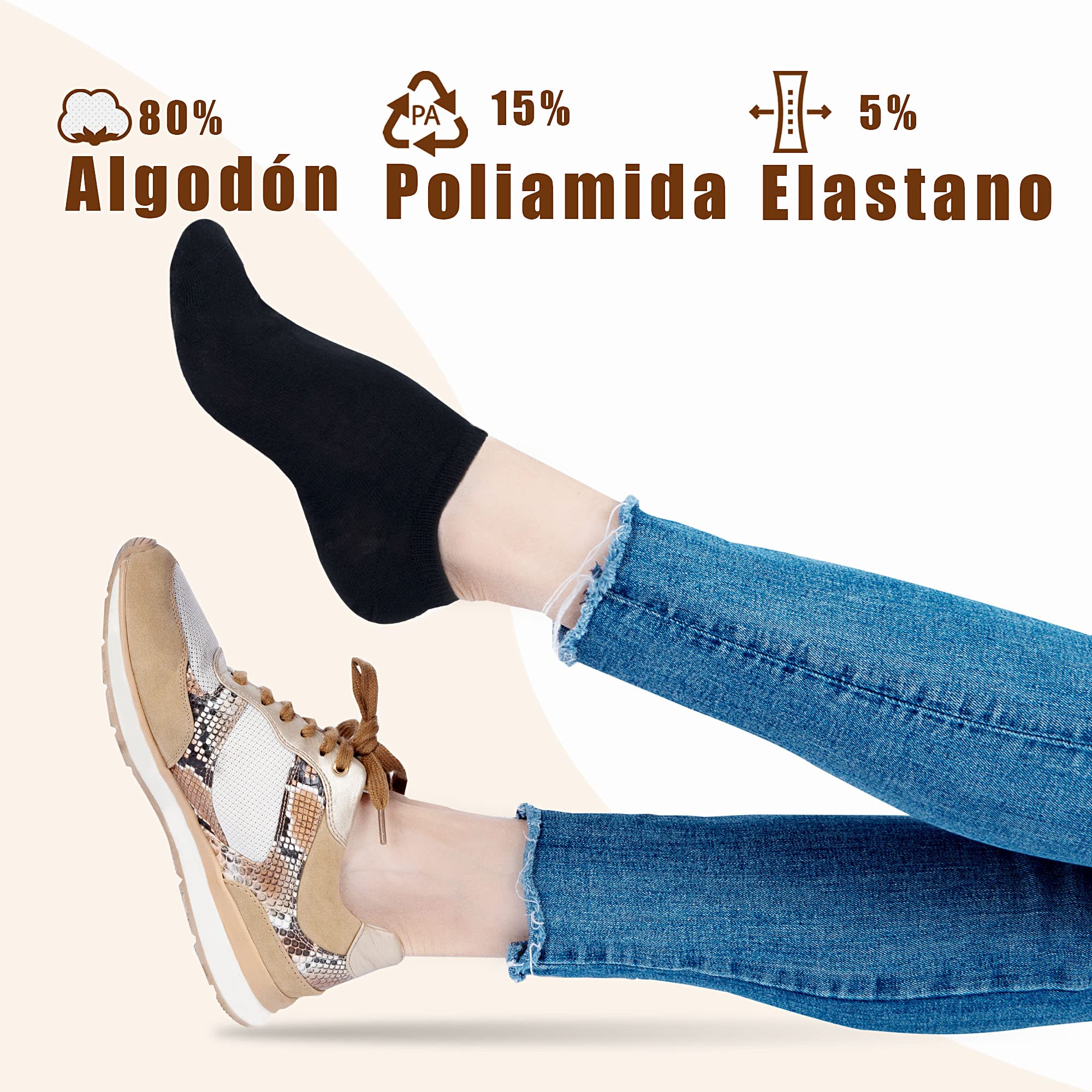 9/15 Pares Calcetines cortos Unisex de Algodón con 200 Hiladas | Calcetines Tobilleros Hombre y Mujer para el día a día.