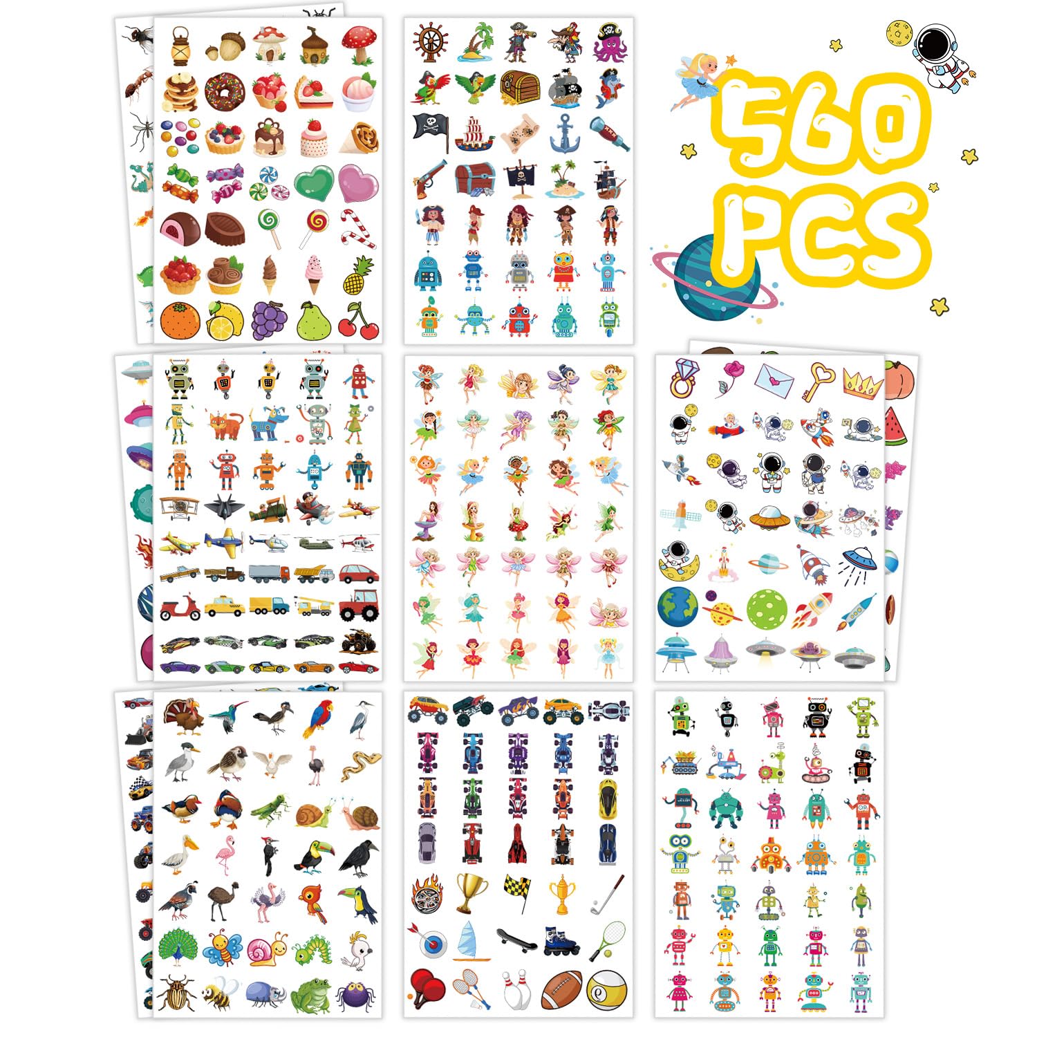 560 Styles Temporary Tattoos for Kids, Girls, and Boys – Waterproof Pirate, Dinosaur, Princess, Animal, and Cute Designs – Perfect for Parties,