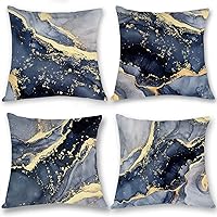 Vista 1 de OUZ Fundas de almohada de terciopelo suave con textura de mármol gris, azul marino y dorado, funda de almohada decorativa moderna de arte abstracto