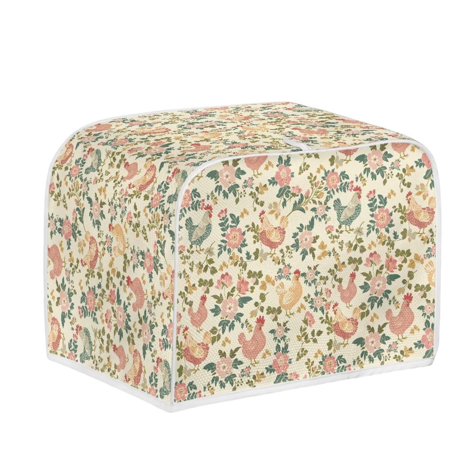Toaster Cover Kitchen Bakeware Protector Fits for Most Standard 4 Slice Toasters, Keep Toaster Free From Dust And Fingerprint Oven Dustproof Cover, Rooster Floral Retro