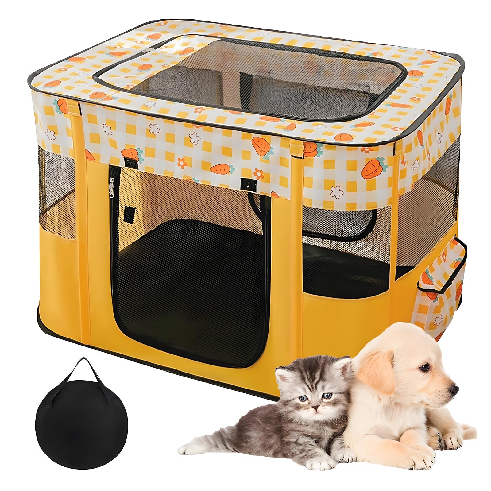 Foldable Pet Playpen for Cat Portable Cat Pen And Pop Up Cat Crate For Travel With Carry Bag 600D Oxford Cloth Pet Tent For Small Pets Kittens Rabbits Indoor & Outdoor Camping(70x55x45cm