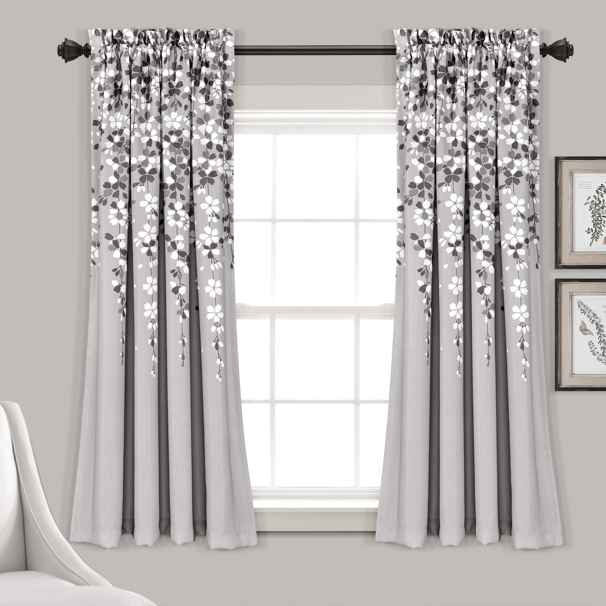 Lush Decor Ağlayan Çiçek Odası Karartma Pencere Perde Paneli Çifti, Gri, 63 "U x 52" G + 2" Başlık