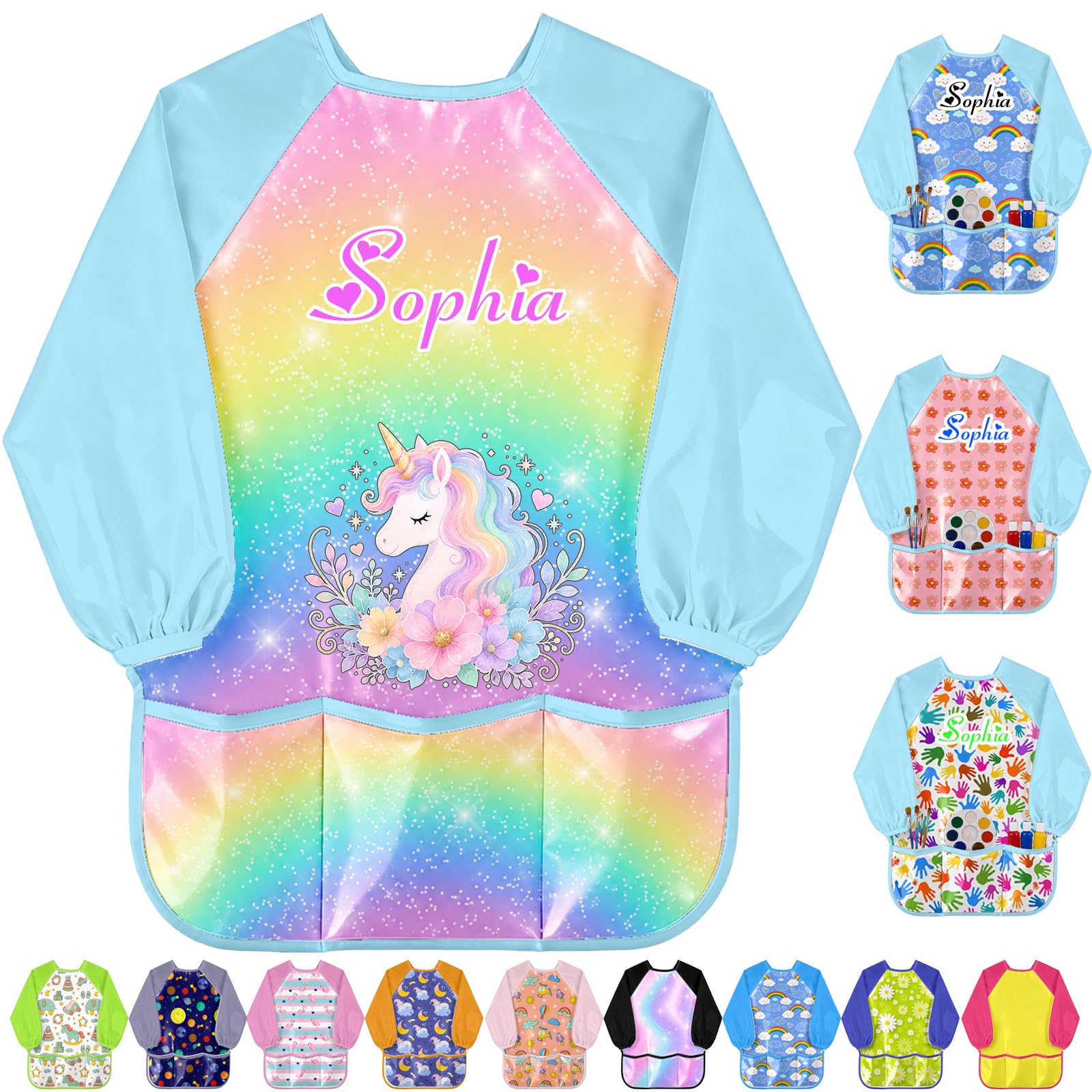 Personalised Kids Art Smock Custom Name Waterproof Toddlers Painting Apron