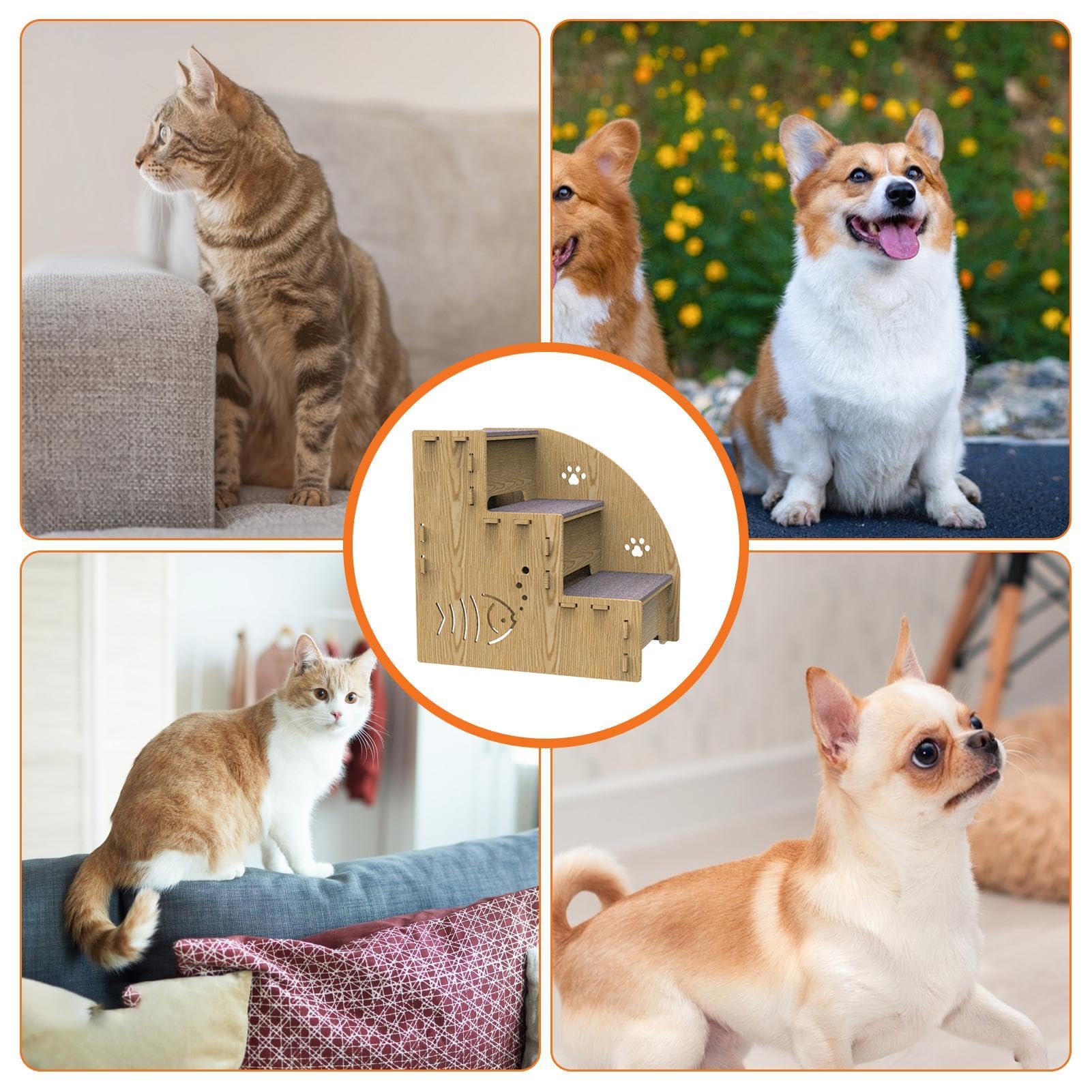 Taburete para mascotas, camas elevadas para perros y cachorros, escalones elevados de madera con 3 peldaños para mascotas, escalera para gatos, rampa interior