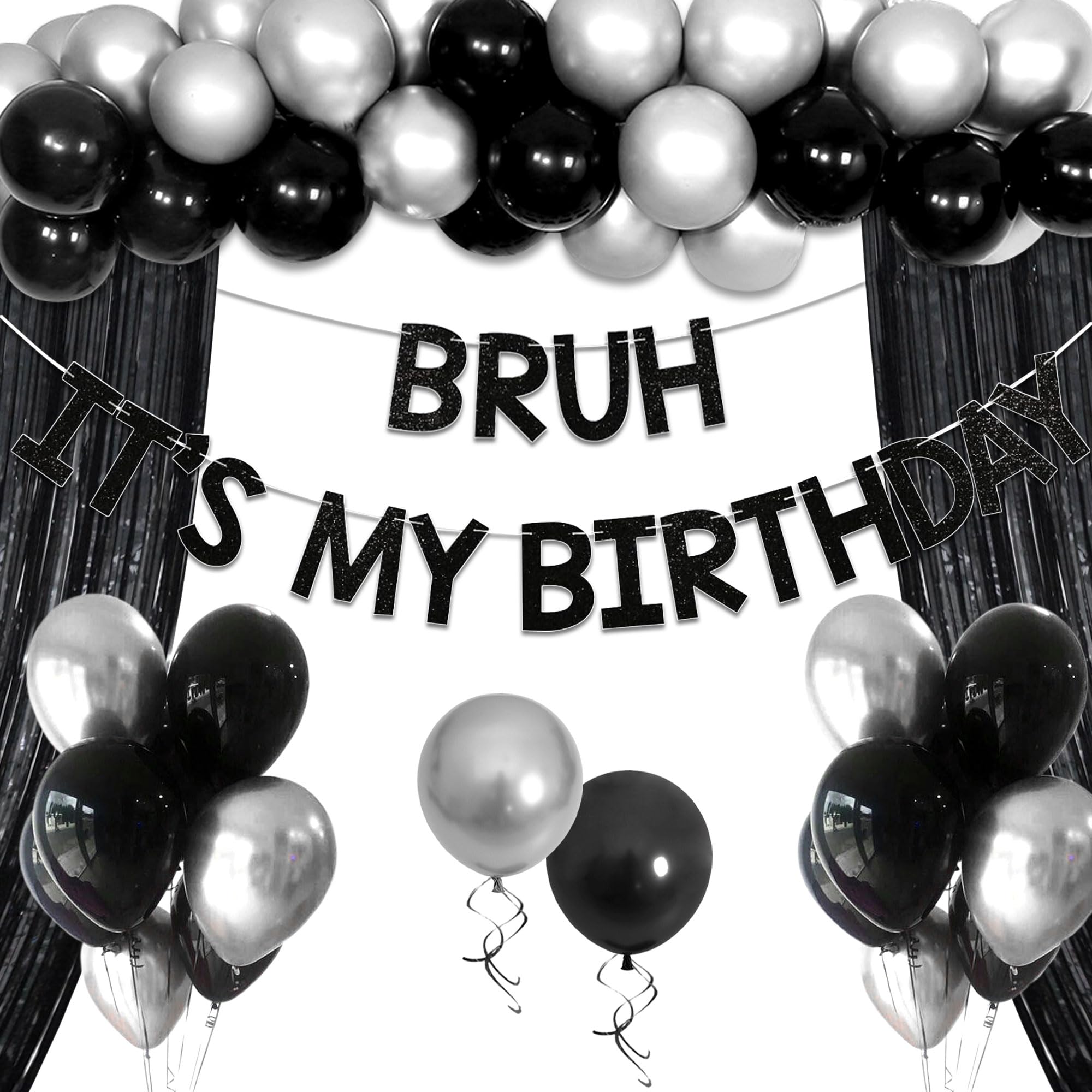 Bruh It’s My Birthday Decorations Banner, Bruh birthday decorations Preteen and Teen Boy Birthday Decor Black Balloons Bruh Party Supplies