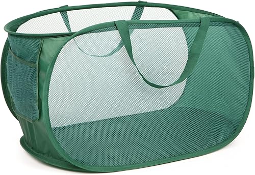 Miniatura 51 de Cestas de lavandería plegables duraderas, cesta de lavandería desplegable de malla con bolsillo lateral, cesta de ropa plegable con asas