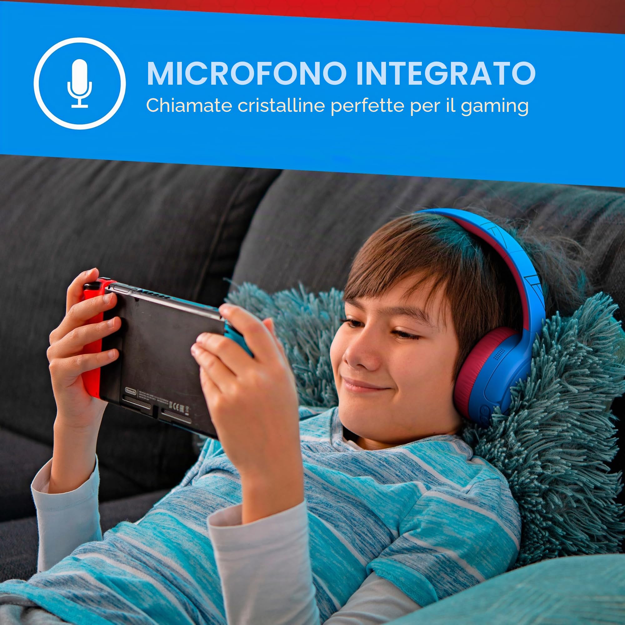PowerLocus Cuffie Bluetooth per bambini, con cancellazione attiva del rumore, 74/85/94 dB, volume sicuro, pieghevole con tasca in tessuto, tempo di riproduzione 60 H con microfono e Aux per cellulare