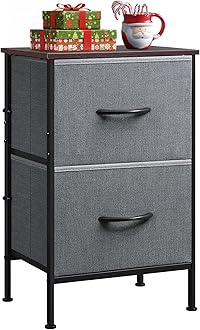 WLIVE Night Stand, Small Dresser with 2 Drawers & Wooden Top, Nightstand with Fabric Bins, Bedside Table End Table for Bedroom, Closet, Entryway, College Dorm, Charcoal Black