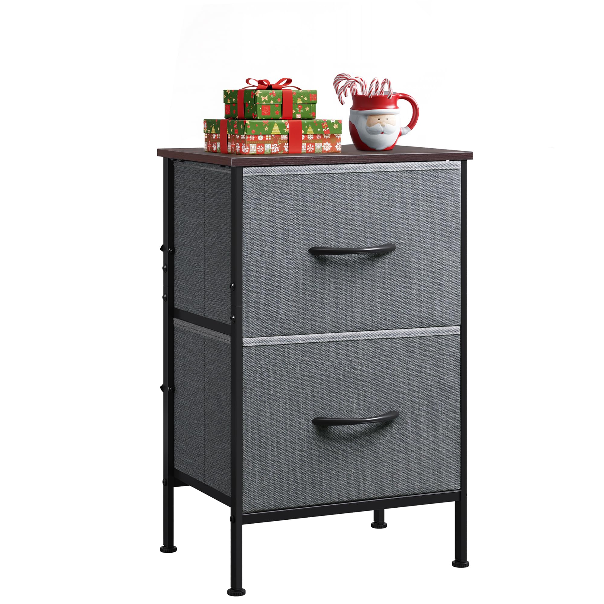 WLIVE Night Stand, Small Dresser with 2 Drawers & Wooden Top, Nightstand with Fabric Bins, Bedside Table End Table for Bedroom, Closet, Entryway, College Dorm, Charcoal Black