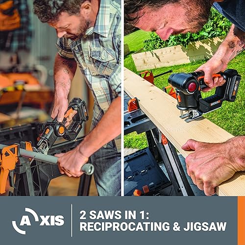 Miniatura 2 de WORX WX550L Sierra de vaivén convertible para sierras alternativas con modo orbital velocidad variable y sistema de cambio de cuchilla sin