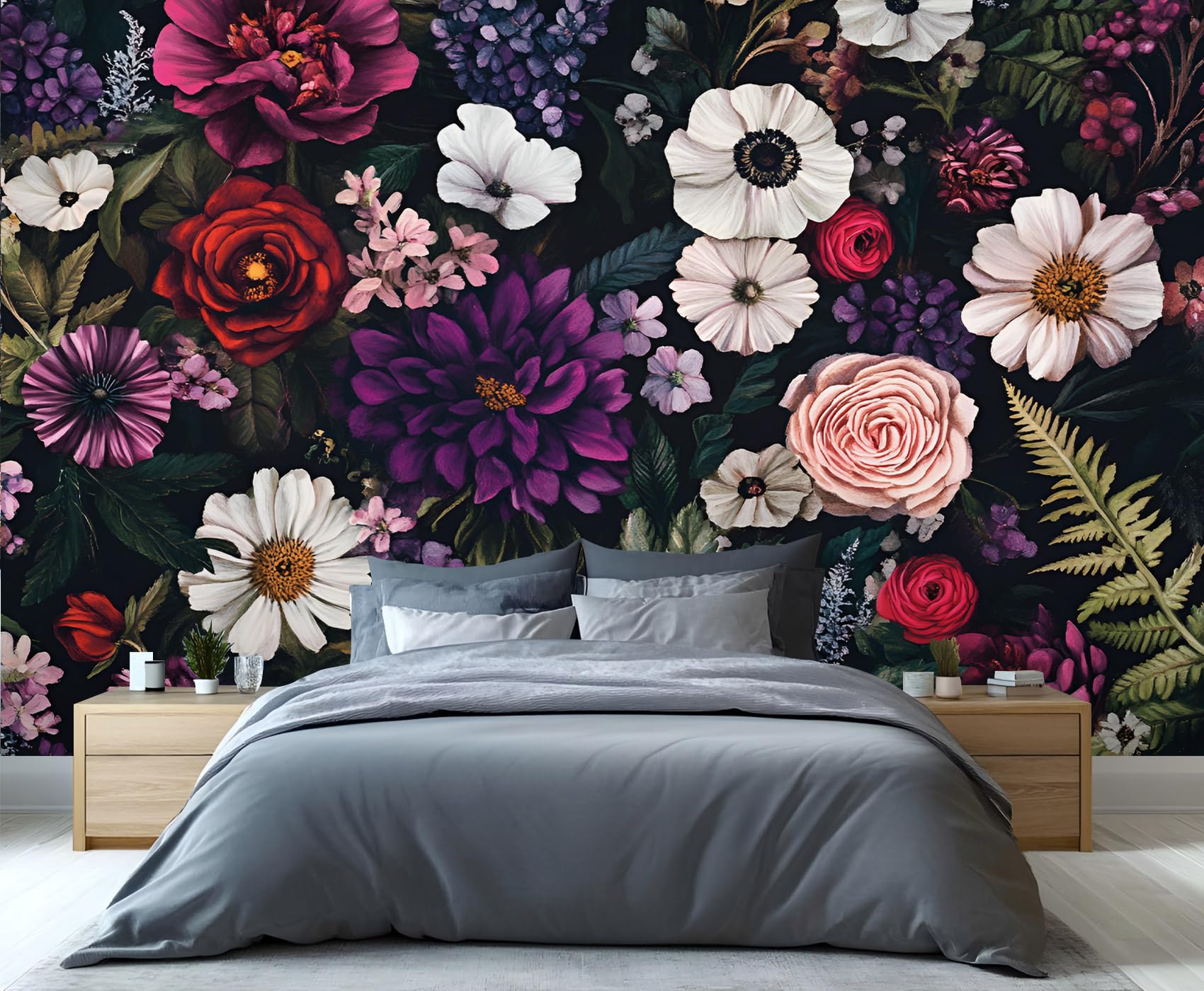 YXQAIED Floral Wall Mural, Watercolor Floral Custom Wallpaper, Rustic Flower Wallpaper for Bedroom Living Room Home Decor (Not Peel and Stick)