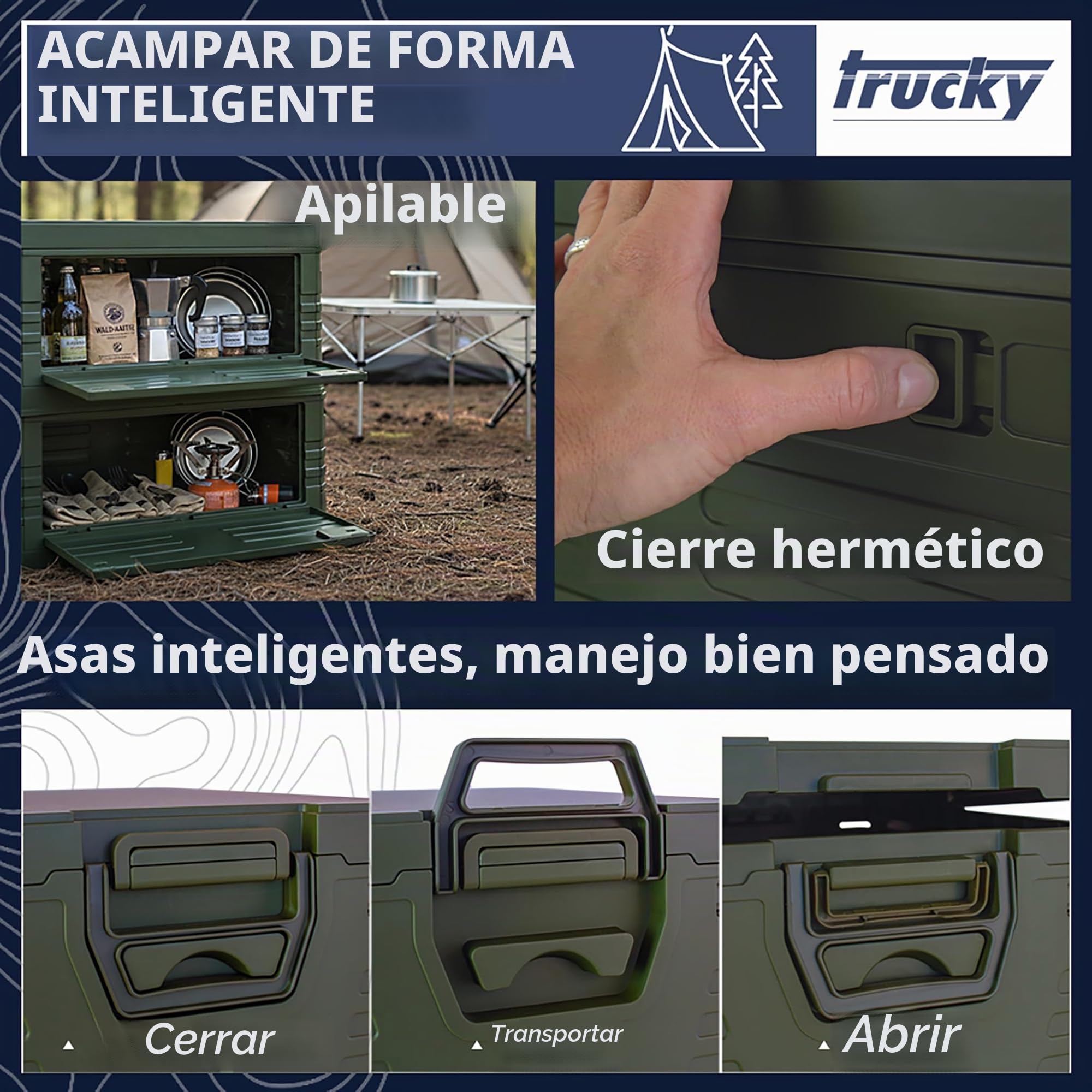 Trucky Cofre de Almacenamiento Selección Caja de Camping Caja Plegable con Tapa Verde