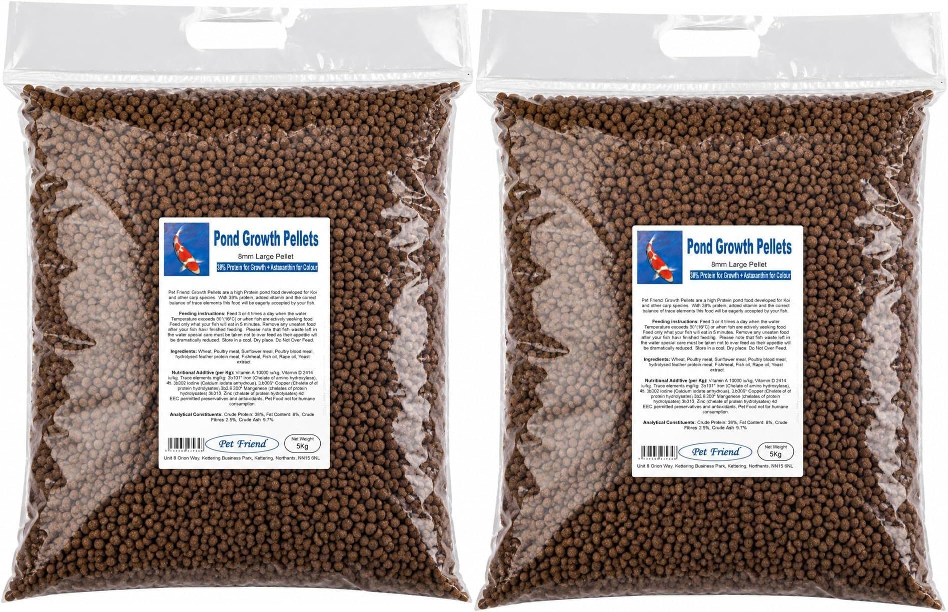 Pet Friend Growth Pellet 8mm Large Koi Food, 10kg Bulk | 38% High Protein Floating Pond Fish Food Pellets for Large Koi