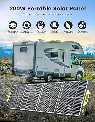 Miniatura 2 de Greenmagic - Panel solar portátil de 200 W, panel solar plegable de 200 W, ligero con soportes para el hogar, camping, barco, cobertizo, granja,