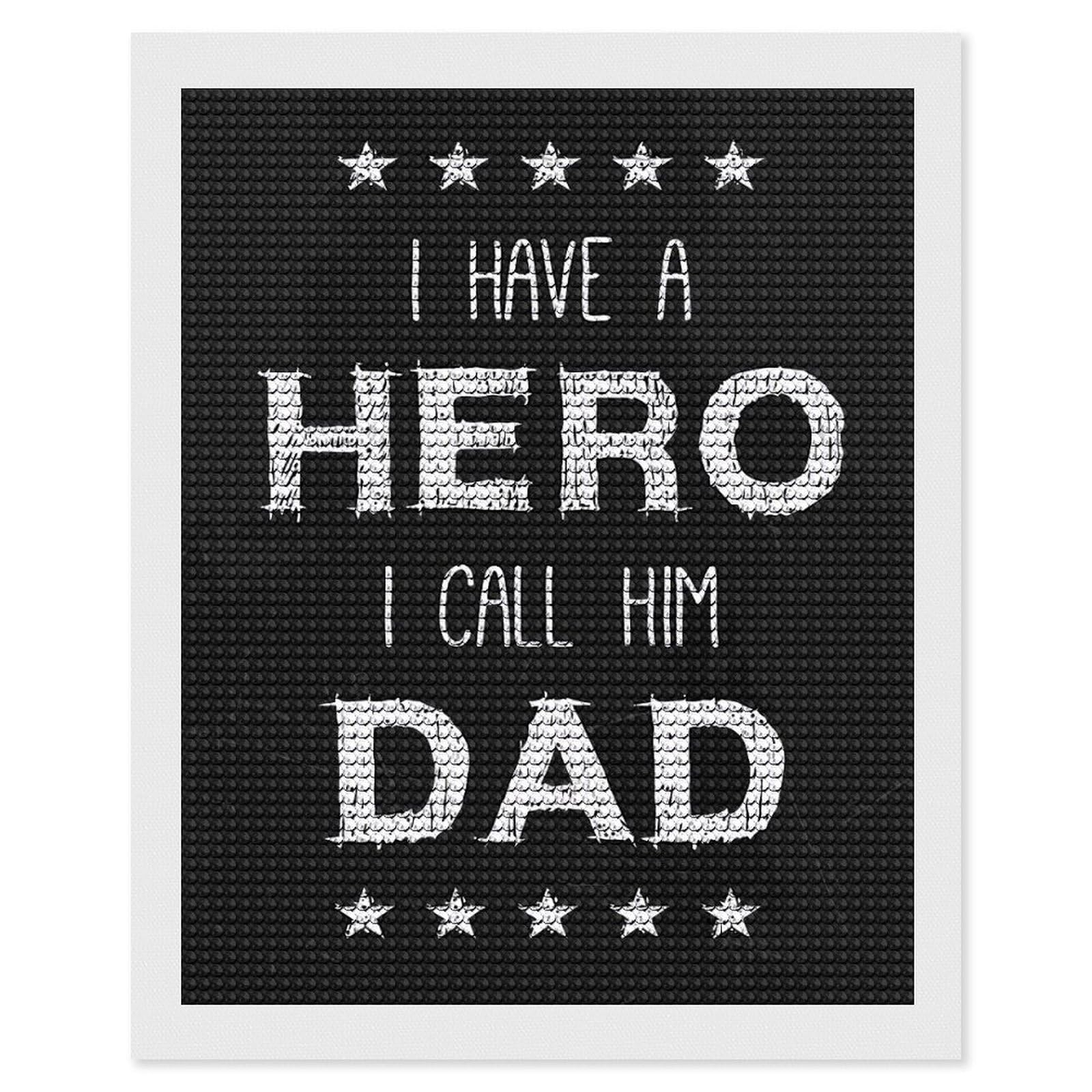 Junmoney Hero Dad Quote Diamond Art Canvas 16"x20", Decorate Your Room, Mindful Craft Activity, Cosy Home Accent, Thoughtful Handmade Gift