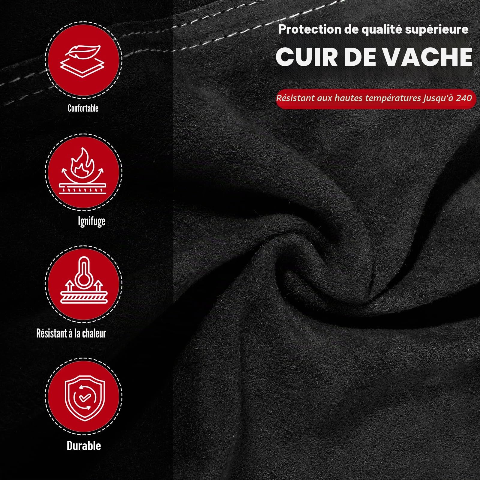 QeeLink Veste de soudage en cuir Veste de travail en cuir résistant à la chaleur et aux flammes, Vêtements de soudage pour soudeur, Noir