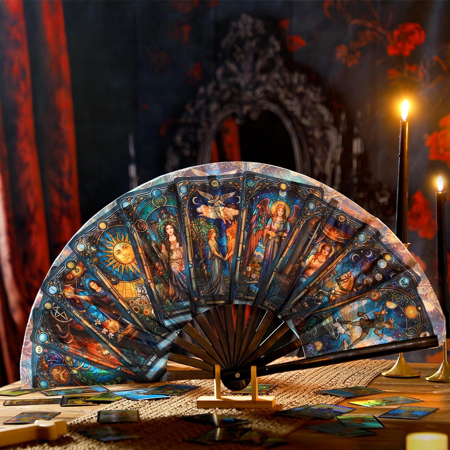 Bucherry Witchy Gifts Tarot Card Hand Fan, Bamboo Tarot Rave Folding Fan