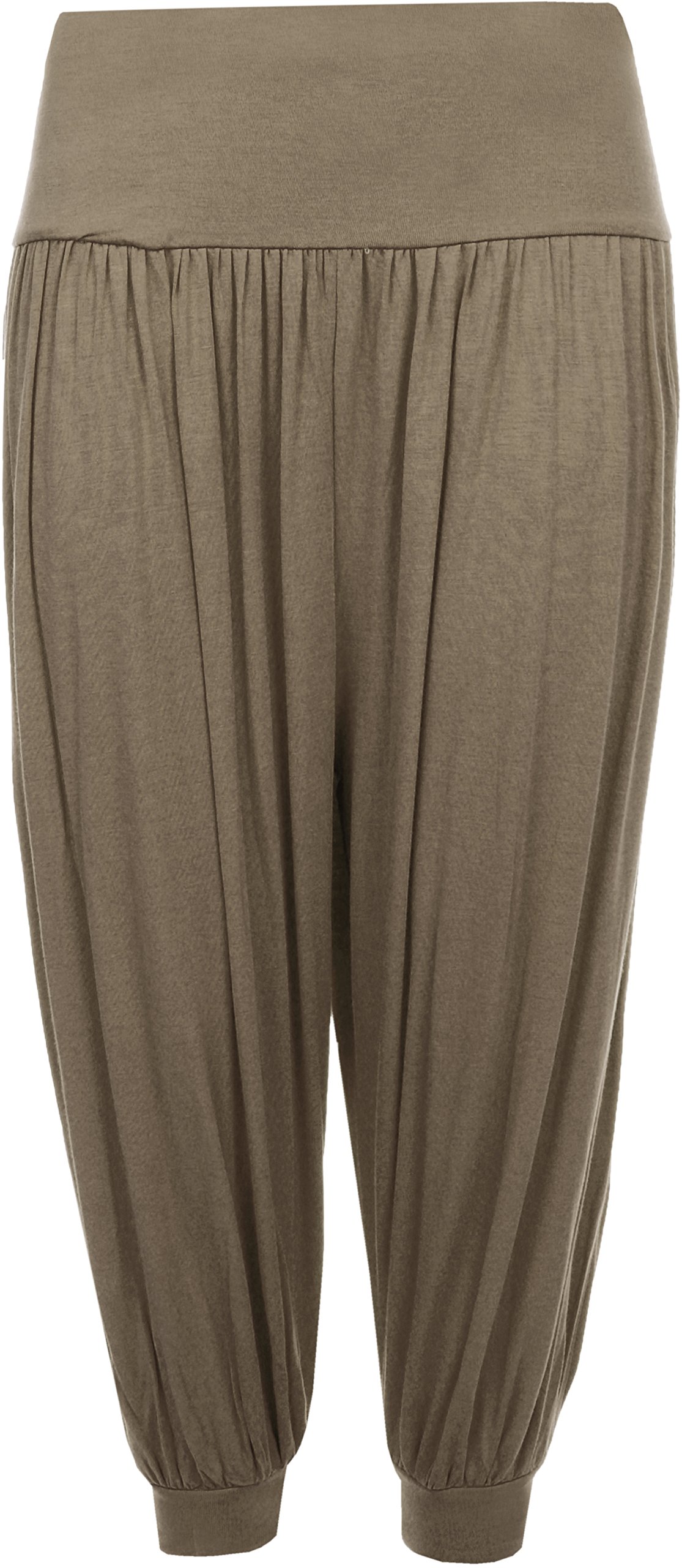 WearAll Womens Plus Size Cropped Harem Trousers Ladies 3/4 Plain Baggy Pants - Mocha - 12/14