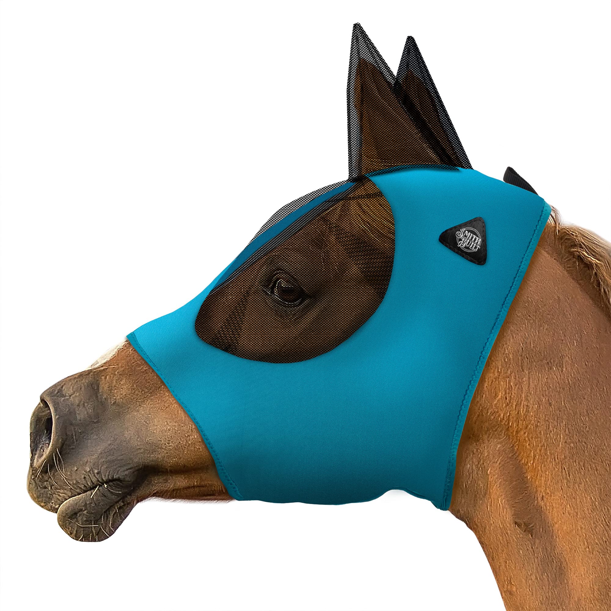 SmithBuiltHorse Fly Mask (Teal, Cob) - Mesh Eyes and Ears, Breathable Fabric, UV Protection