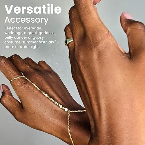 Miniatura 3 de Faire de la Mode CZ Ring Bracelet Hand Chain for Women, 6" to 8" adjustable wrist length in Rhodium Silver, Rose Gold, and 14k Gold-Plated Finish