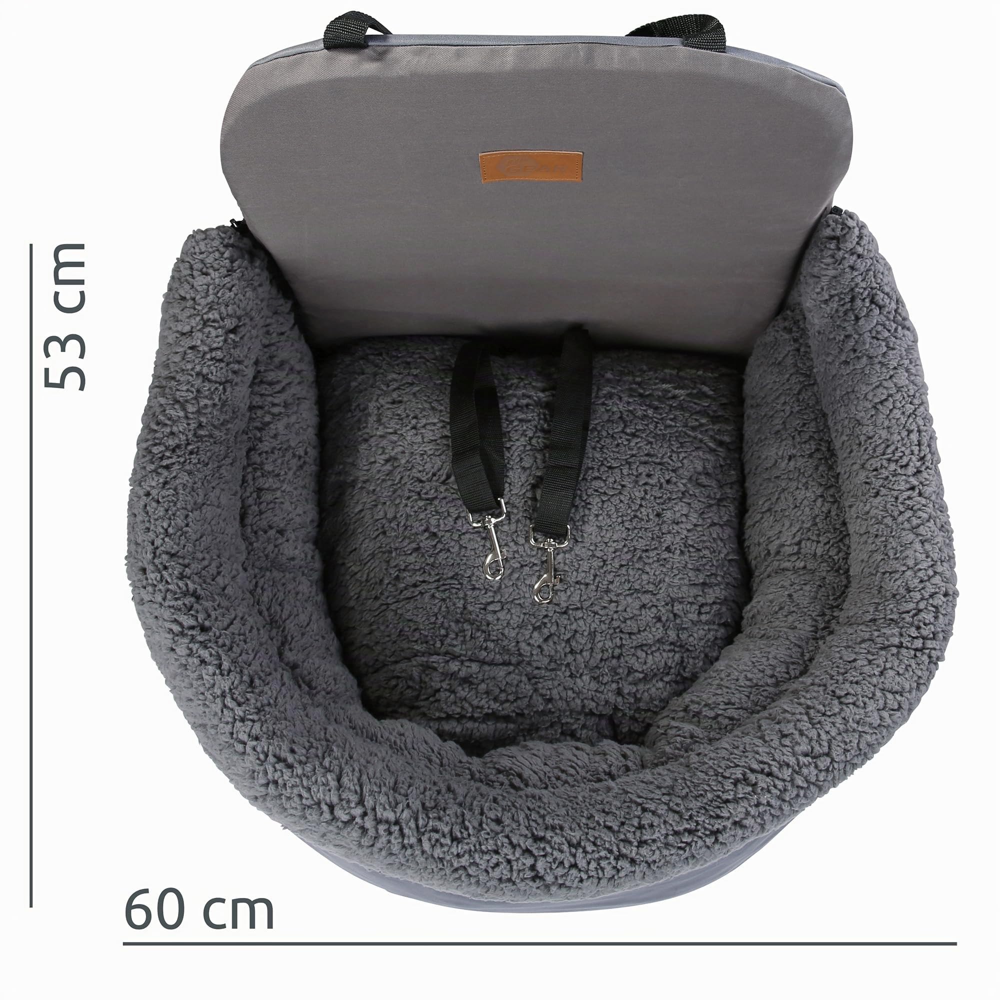 your GEAR Frontera Hundeautositz 60x53 cm – Auto Hundebett Auto mit Memory Foam & Sicherheitsgurt – Waschbarer Teddy-Stoff Hundekorb für Kleine & Mittlere Hunde – Rücksitz & Vordersitz