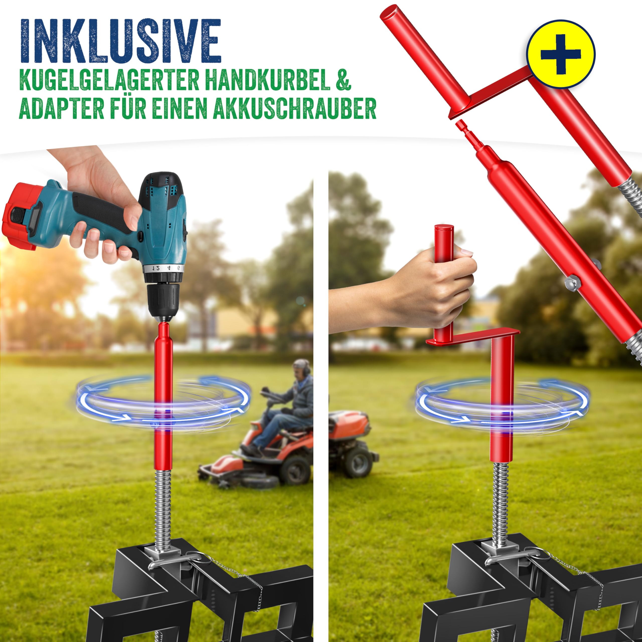 MASKO Elevador de tractor de césped XXL, 450 kg, dispositivo elevador, plataforma elevadora, herramienta de limpieza universal, elevación de tractor de césped, inclinación ajustable +45°, incluye