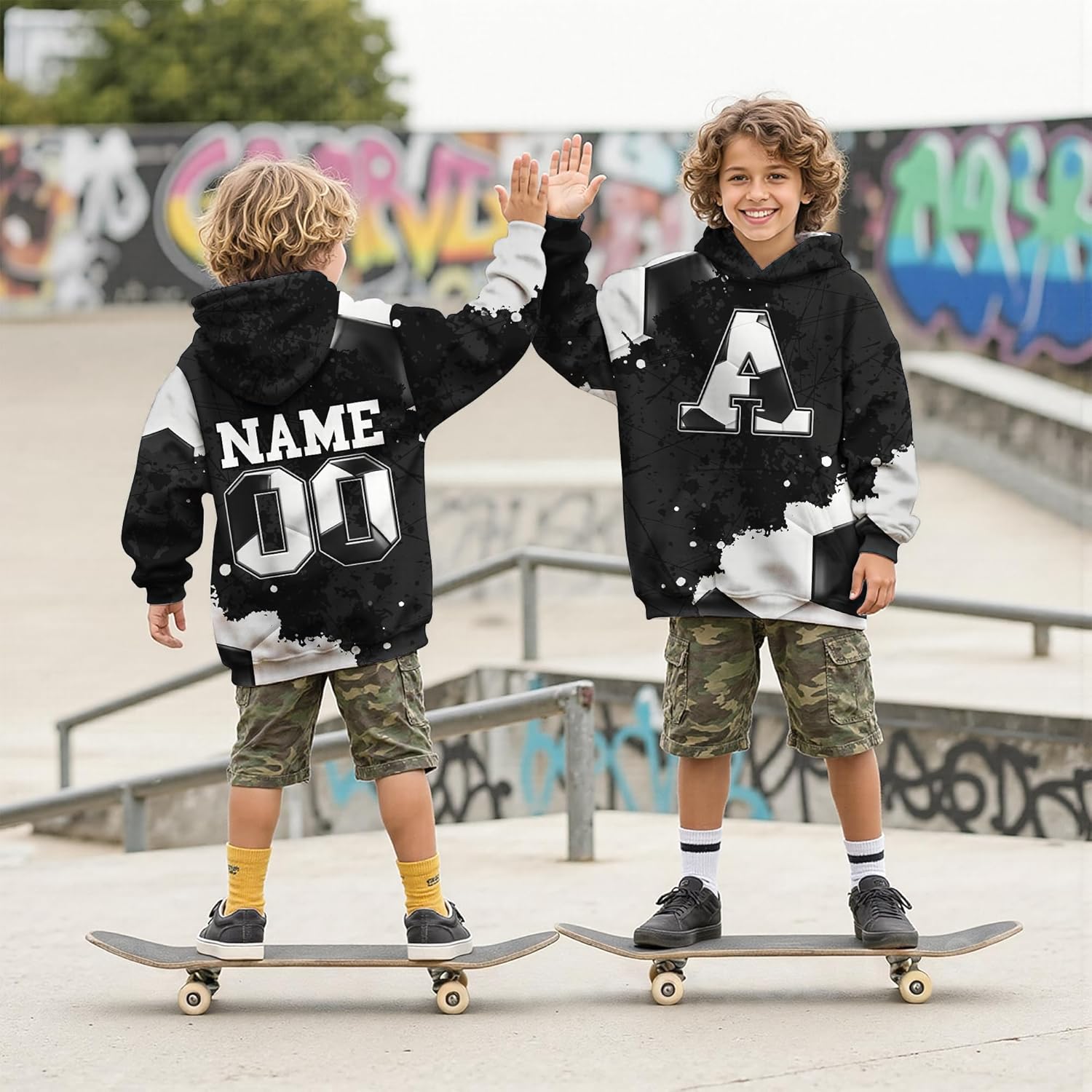 COZYAURA Boys Hoodies Custom Sports Sweatshirts for Kids - Soccer Graphic Hooded Pullover Gifts for Teens Youth Black - Image 4