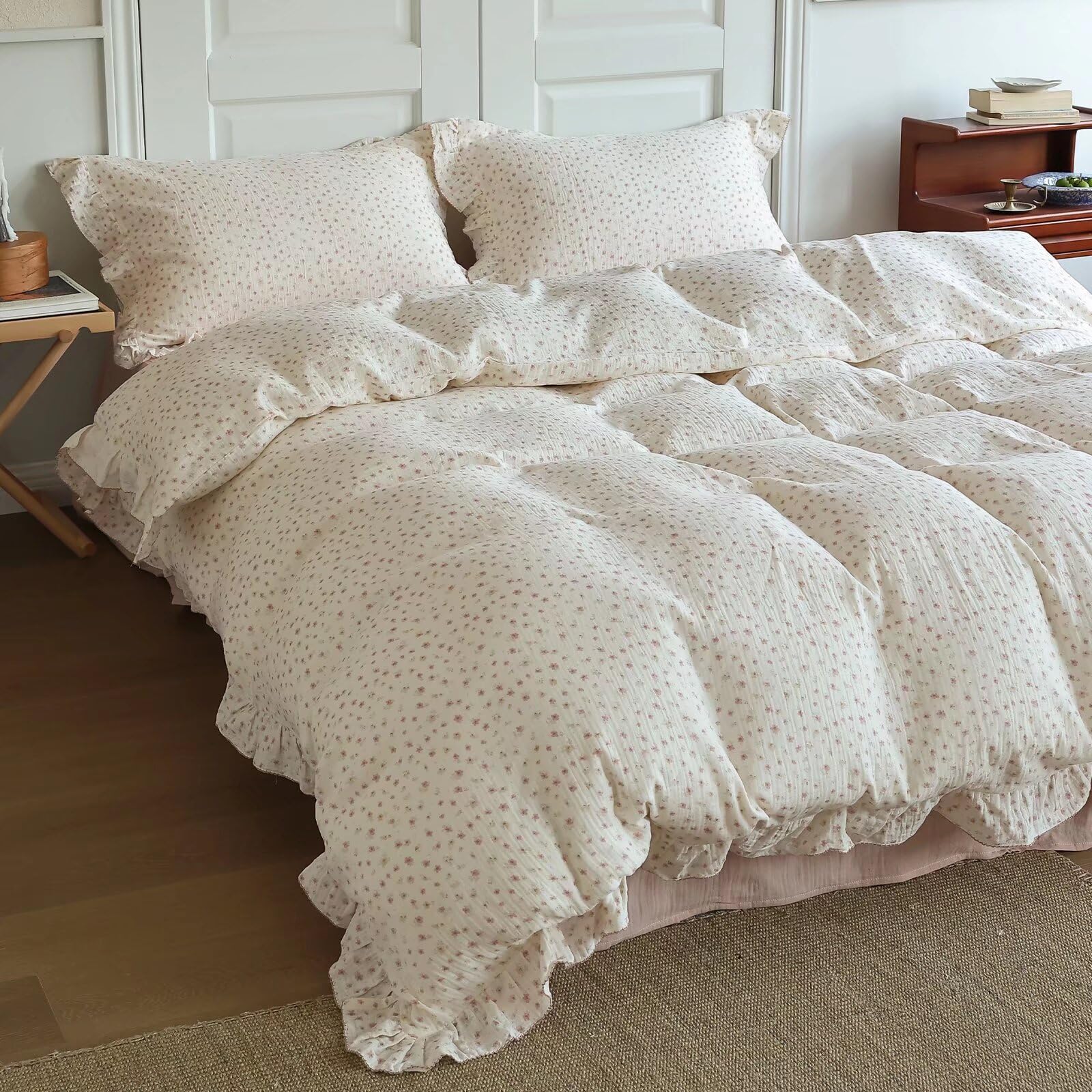 BuLuTu Chic Princess Duvet Cover Full for Teens Girls Pink Floral Comforter Cover 79