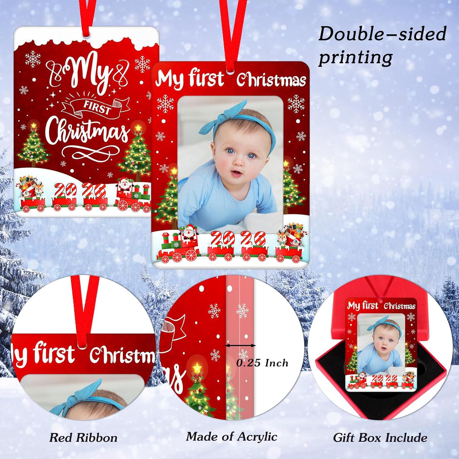 PETCEE 2026 Baby's First Christmas Ornament - Baby Picture Frame Ornament
