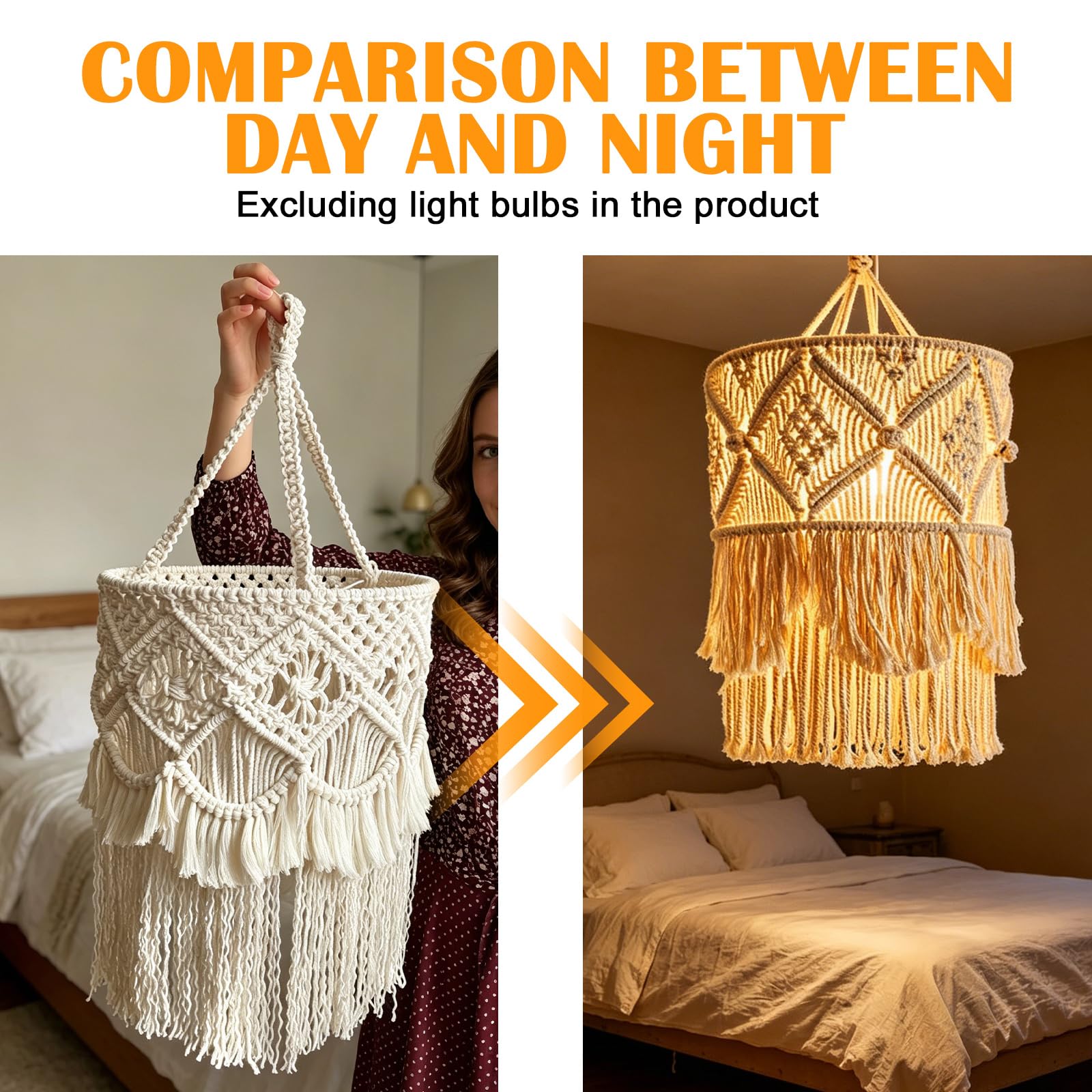 Makramee-Lampenschirm, Hand Gemachte Lampenschirm Zum Aufhängen, Makramee Lampenschirm, Boho Lampenschirm Zum Aufhängen Lampenschirms Böhmen Für Wohnzimmer Schlafzimmer Wanddeko