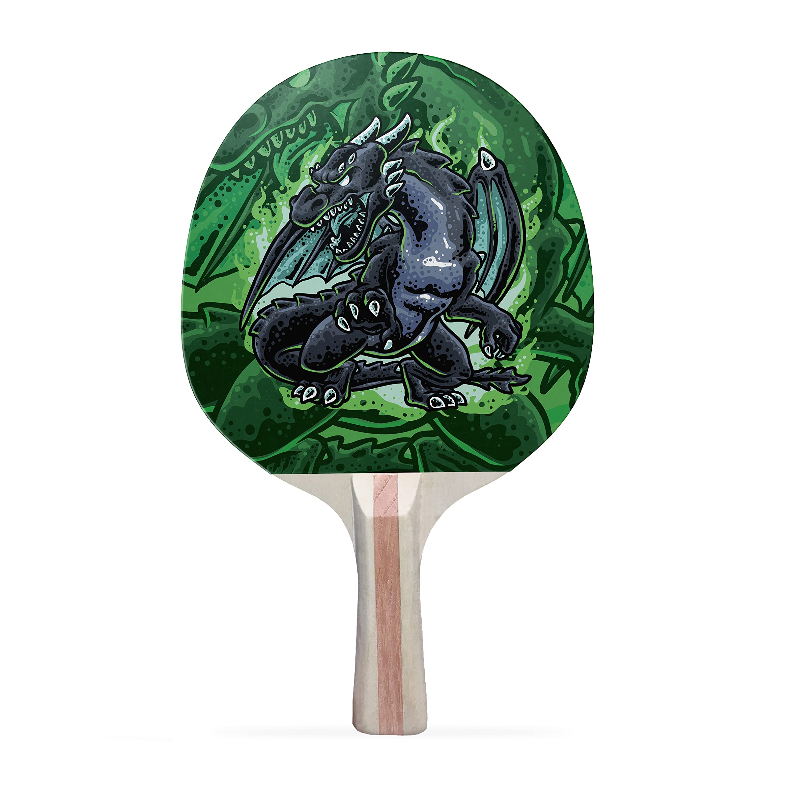 TigerTail Sports Black Dragon Colorful Design Ping Pong Paddle, Premium 5 Ply Table Tennis Racket (Black on Back)