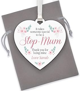 Personalised Step Mum Wooden Heart Plaque Decoration - Birthday Christmas Gifts for Step Mum Stepmum - Mothers Day Step Mum Gifts - Gifts For Step Mum Step Nanny - With Grey Bag