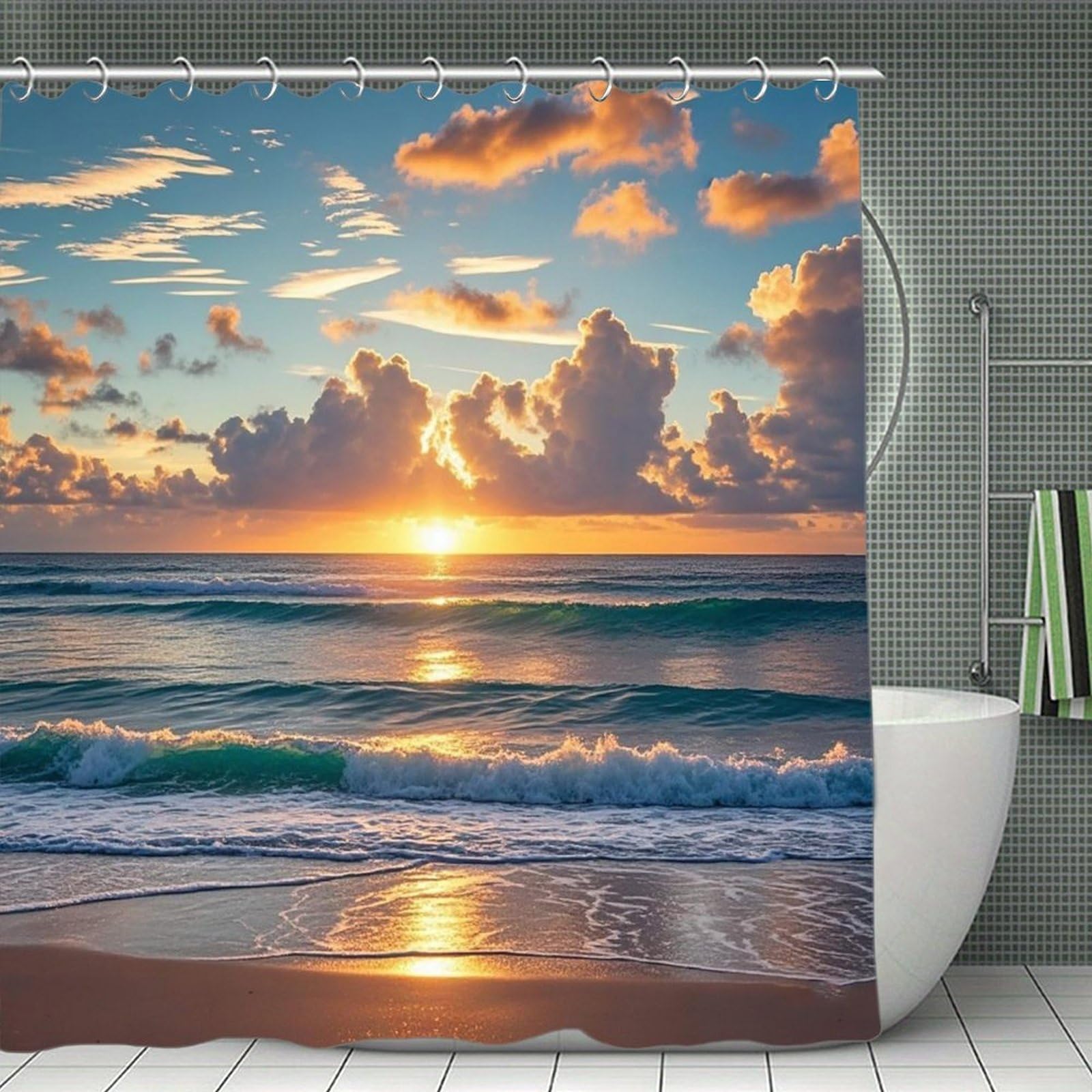 FekiLoot Beach Maui Hawaii Sunset Shower Curtain Minimalist Aesthetic Bath Curtain with Hooks Simple Water Resistant Bathroom Shower Curtains Cute Blackout Privacy Curtains Cloth Curtain