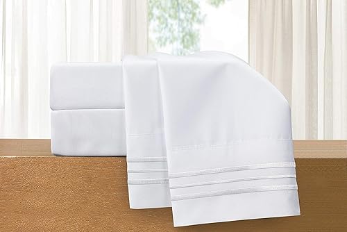 Vista 319 de Elegant Comfort - Juego de sábanas de 3 piezas de lujo de 1500 hilos, calidad egipcia, Microfibra, Blanco, Completo