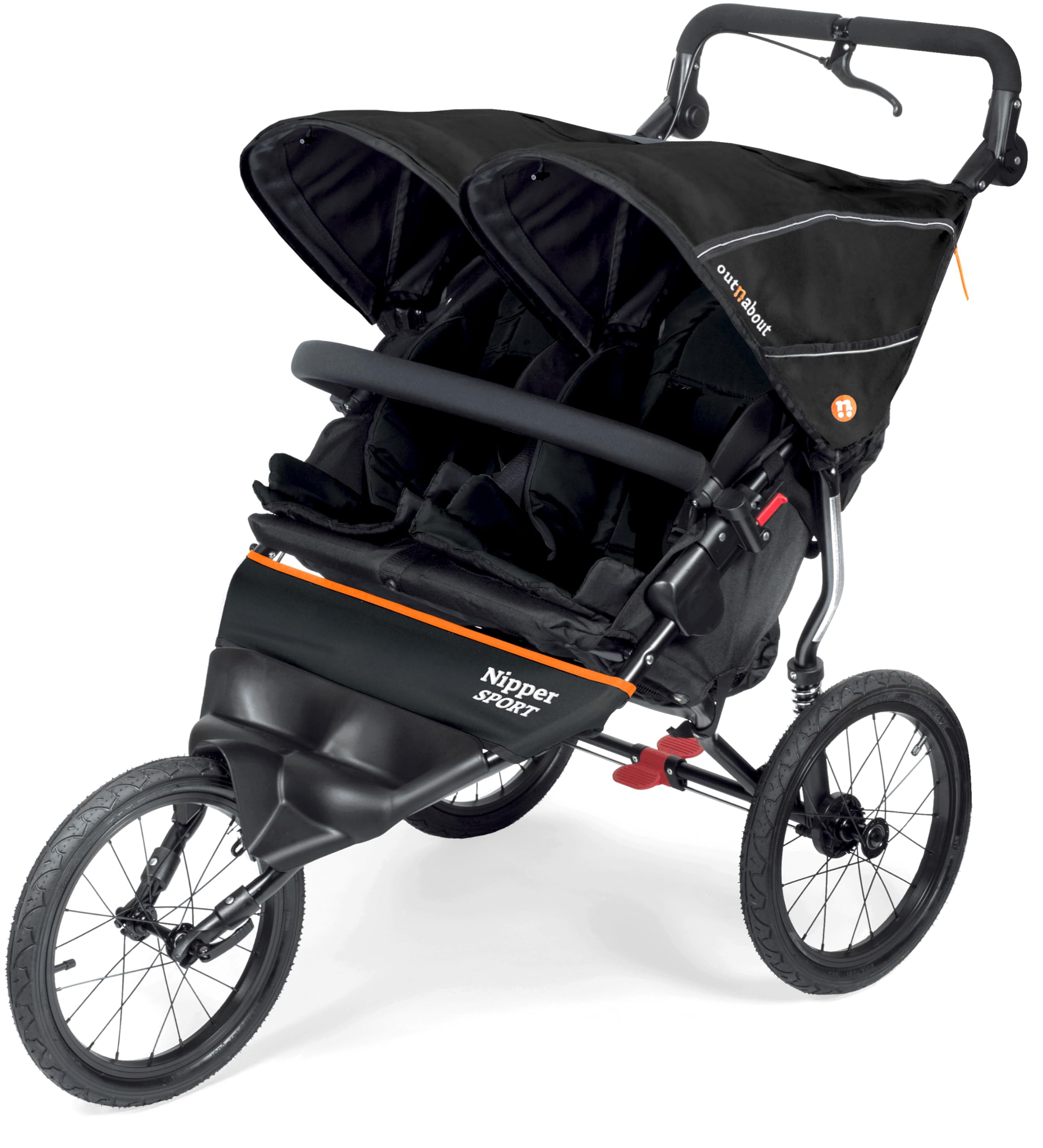Nipper Sport Double v5 Jogging Buggy - Twin All-Terrain Kinderwagen vom Neugeborenen bis zum Kleinkind, 40,6 cm Luftreifen, leicht, einfach faltbar, Babytragetasche kompatibel - Summit Black