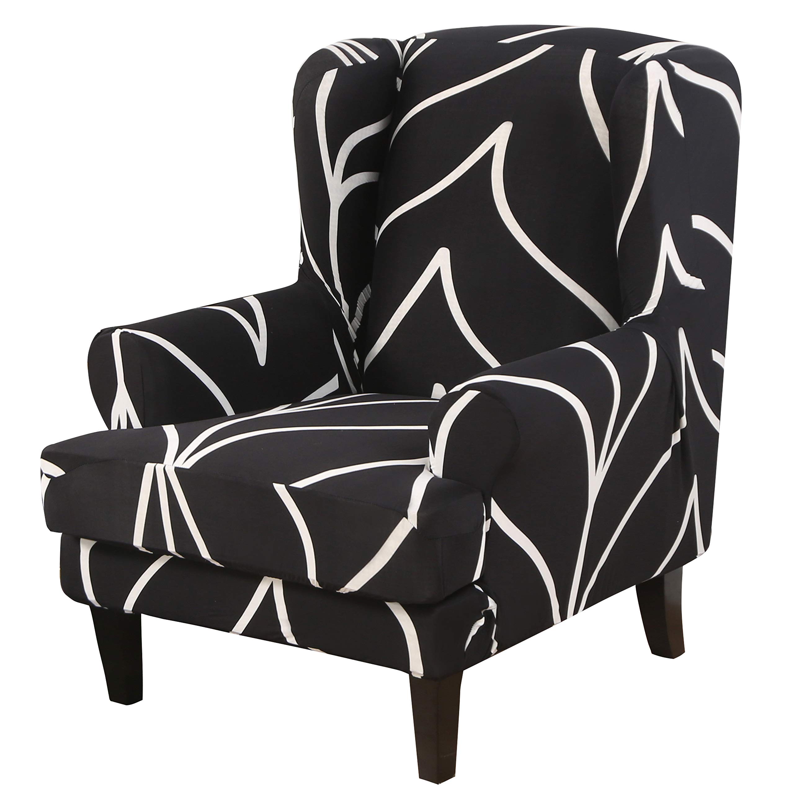 ele ELEOPTION Wingback Chair Cover 2-Piece Stretch Jacquard Wing Chair Cover Twill Wing Chair Slipcover Solid Colour Armchair Cover Washable & Anti-wrinkle Sofa Cover Furniture Protector
