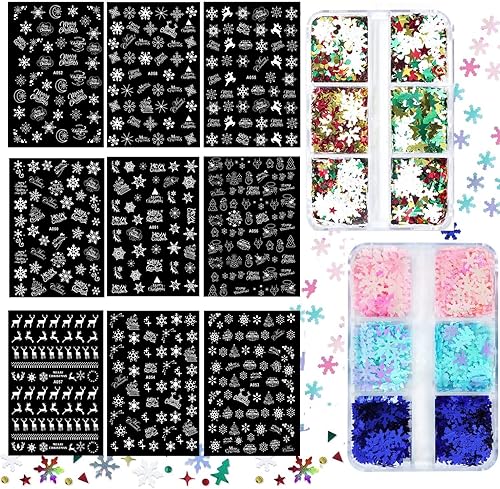 Copos de purpurina para uñas 2 cajas de lentejuelas para arte de uñas copos de nieve 3D formas de decoración de uñas copos de aluminio con purpurina