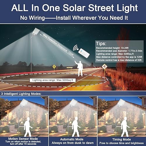 Miniatura 4 de Luces solares de calle al aire libre del anochecer al amanecer, luz de inundación de 1500 W con aplicación 200000lm luz impermeable del sensor de