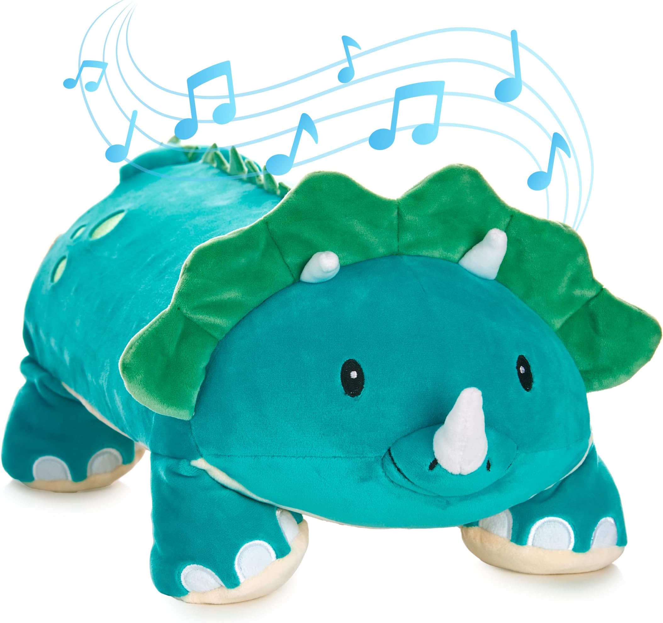 MELODY MATES Memory Foam 15” Pillow Plush with Wireless Headphone Speakers Embedded to Play Music, Videos, or Soothing White Noise only Audible to Child Holding The Pillow - Rory The Triceratops
